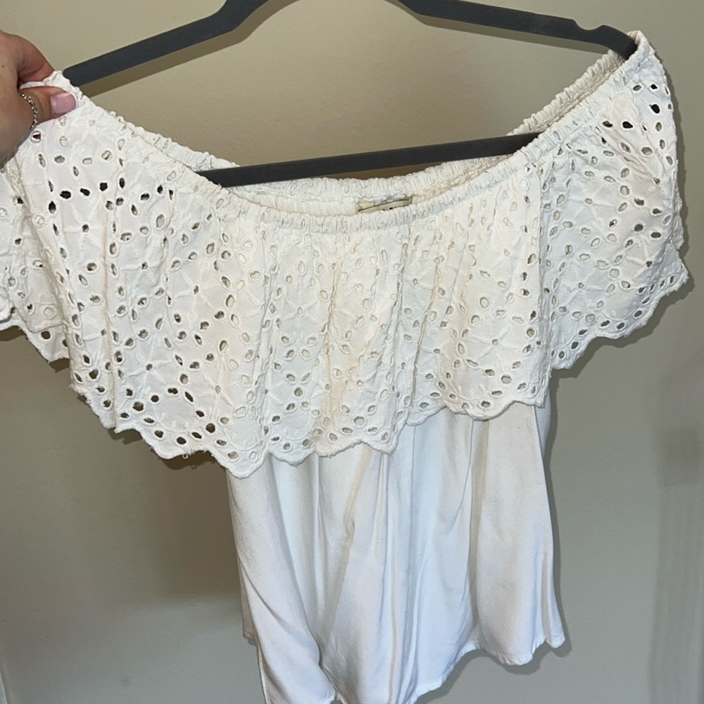 White Ruffle Off-the-Shoulder Style Envy Top, Size Medium, Worn Once